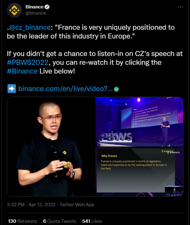 Binance Has Announced a €100 million Investment in France