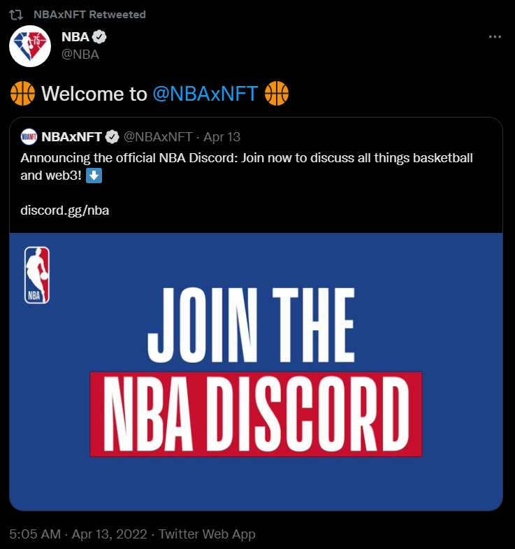 NBA Launch New Twitter Feed NBAxNFT and Discord Server