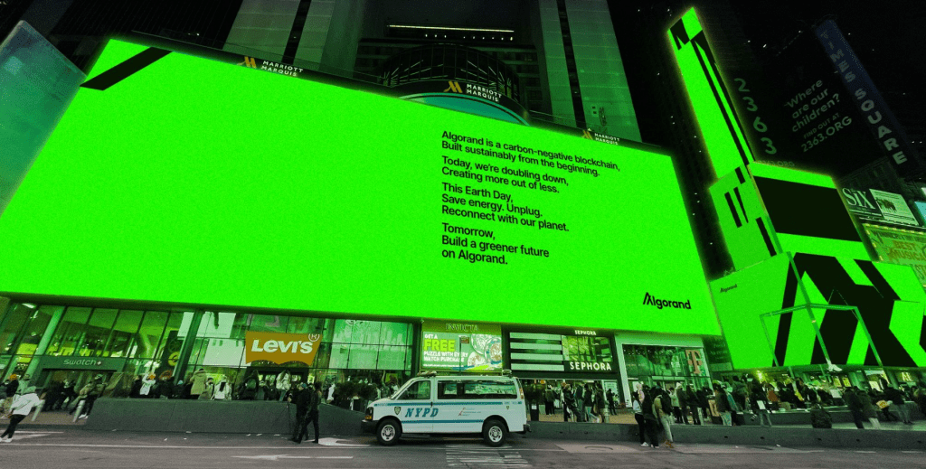 Algorand Rents Times Square Billboard to Promote Environmental Credentials For The Earth Day