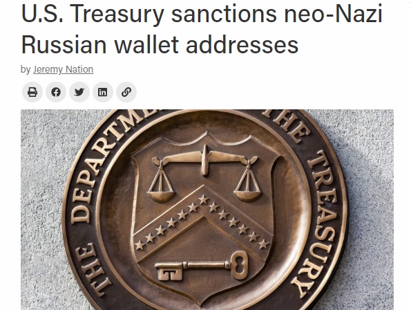 US Treasury sanctions some Russian crypto addresses. 