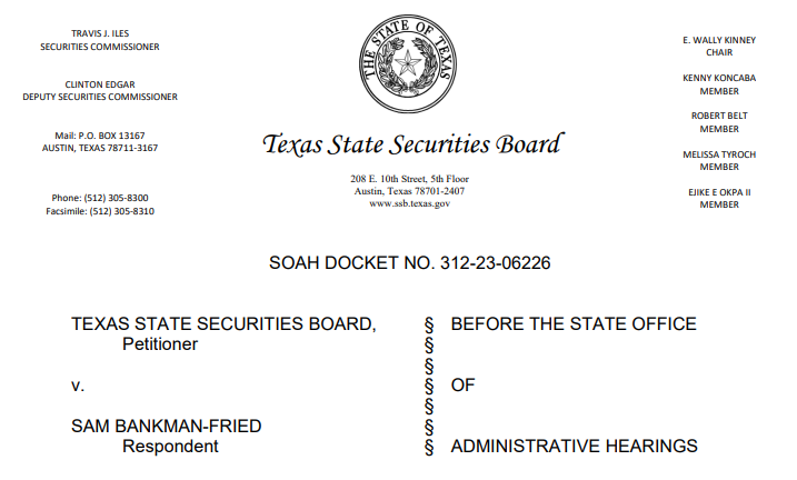 Texas State Securities Board Oder to Sam Bankman-Fried, Source: ssb.texas.gov