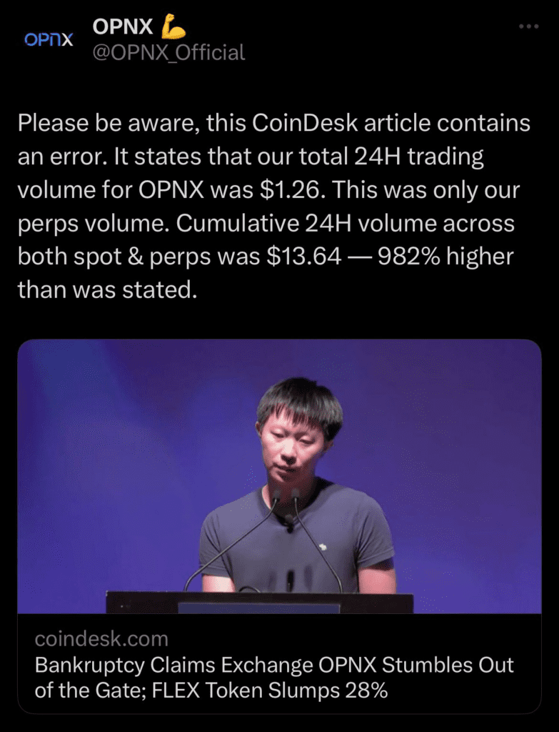 New Exchange OPNX Twitter Account Deleted After 24h Volume Reached $13.64