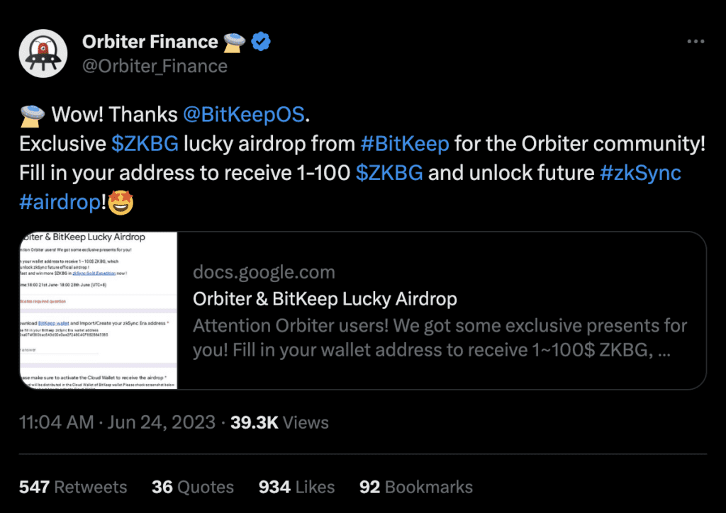 Orbiter Finance Twitter Account Hacked, Users Should Beware